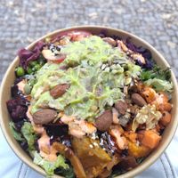 Mixed veg and tofu rice bowl, peanut & lime sauce came alongside at Kaspar Schmauser - Berlin in Berlin