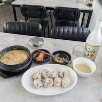 Tuna mayo balls and soybean paste soup at My Little Veggie Pub in Seogwipo