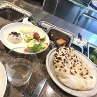 Crudités with French onion dip + wood-fired sourdough with confit garlic   at Hazel in Melbourne