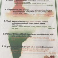 Menu, page 2 at Sabor de la India in Quetzaltenango