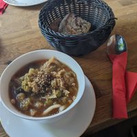Soup of the day - miso Udon soup at Black Veg in Bonn