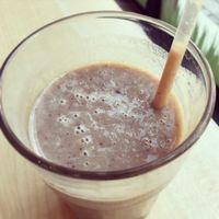 Banana, date and rice milk smoothie.  at Vega City in Budapest