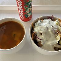 Hungarian greenpeas soup and gyros  at Vega City in Budapest