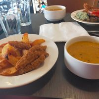 Lentil soup, nuggets and wedges at Vega City in Budapest