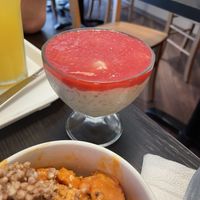 Milky rice dessert - strawberry flavour with berries  at Vega City in Budapest