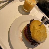 Orange Juice and Burger  at Vega City in Budapest