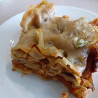 Eggplant, carrot and tomato lasagne. at Vega City in Budapest