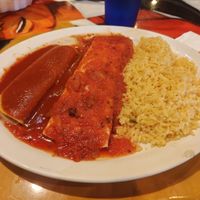Bean burrito and bean enchilada with rice at Mi Casa Mexican Restaurant #3 in Corbin