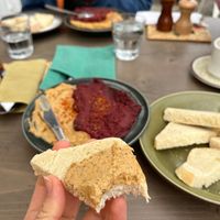 Hummus & beetroot paté with bread. at CUIB in Iasi