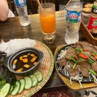 Vegan hotpot, juice and water at Co Vietnamese Restaurant in Hanoi