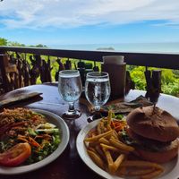 Rice stir fry and burger at El Avion in Manuel Antonio