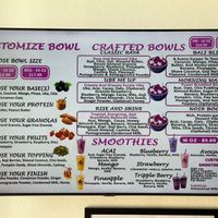 Açaí bowl and smoothies menu at Acai Raya in San Francisco