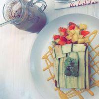 lasagne and milk! at Tanya's Cafe in South West London