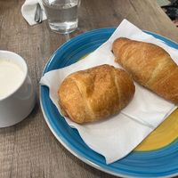 Brioche pastry & chocolate stuffed croissant, soy cappuccino   at 'O Grin in Naples