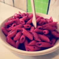 Pasta with beetroot at 'O Grin in Naples