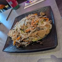 Japchae
(Korean style glass noodles with vegetables & faux chicken) at Joomak Sheffield in Sheffield