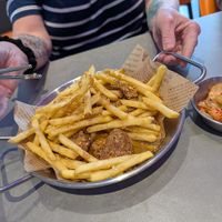 Vegan 'chicken' with fries at Joomak Sheffield in Sheffield