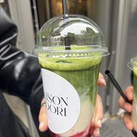 Raspberry matcha latte  at Maison Midori in Bonn