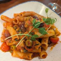 Rigatoni with olives and capers, really good at Ta' Nenu Valletta in Valletta