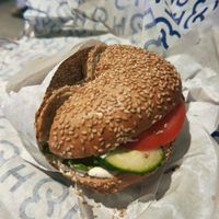 Garden bagel sandwich with tofu cream cheese   at H&H Bagels in Pinecrest