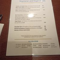 Vegan menu in the hotel bar at Pygmalion Restaurant in Sneem
