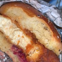 Inside sticky Asian burger   at Thyme and Tonic in New York City