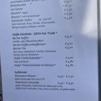 Menu on board of their sightseeing ship with some labeled vegan options  at Schiff und Boot Morgenroth in Moelln