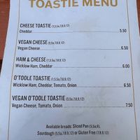 Toastie menu  at The Harbour Bar  in Bray