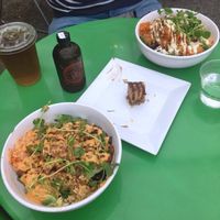 Rosemary Sweet Potato Bowl (top right), Pumpkin Cheezcake, Nacho Mama's Bean Bowl (bottom left) at Ezra's Enlightened Cafe in Indianapolis