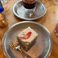 desserts: cernik mousse and lemon rhubarb cake (vegetarian) at Rose's in Detroit