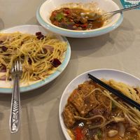 Tangy spicy potatoes, plus braised tofu and veg at Mr. Bin Chinese Restaurant in Chefchaouen