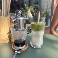 Matcha cloud & coconut coffee (?)  at Grün Garten in Frankfurt