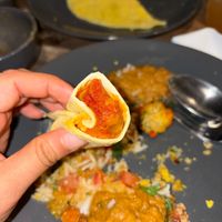 Dhal puri wrap with lima bean curry at Baz Kreole in Richmond