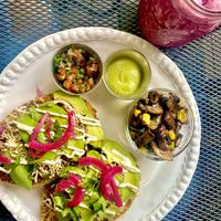 Molletes Casa Macro + Jugo morado  at Casa Macro in Monterrey