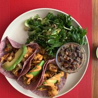 Tacos tempura de brócoli coliflor con ceviche de frijol  at Casa Macro in Monterrey