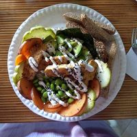 Macro Bowl with tempeh, edamame, wakame, pickled vegetables at Casa Macro in Monterrey
