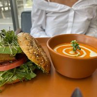 Brunch Bagel + Tomato Soup  at Casa Macro in Monterrey