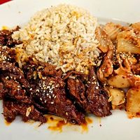 Korean sesame beef with brown rice at Go Vegan in Antioch