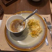 Soup and mango salad  at Burma Burma in Mumbai