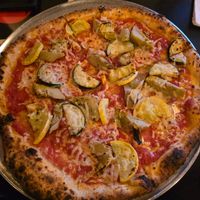 Vegan cheese pizza (I asked for light cheese) with zucchini and artichokes at 5th Street Pub in Perrysburg