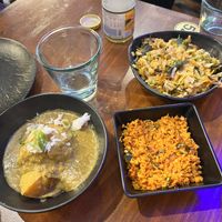 Pumpkin curry, one of the sides/salads and veggie Kothe  at The Coconut Island Angel in London