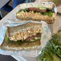 Fun fish Sandwich and a matcha GF donut  at JOi Café in Westlake Village