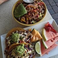 Fajita salad and taco taco at JOi Café in Westlake Village