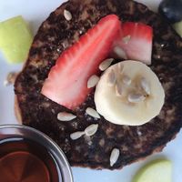 Pancakes with fruit, nuts and syrup.  I can't say enough about these.  They blew me away. at JOi Café in Westlake Village