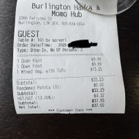 Receipt   at Burlington Hakka & Momo Hub in Burlington