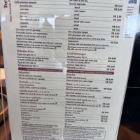 Menu  at Café Terraço in Sao Paulo