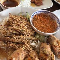 Fresh Rice Noodle with Crispy
Rolls & Vegan Ribs & Roasted Bean
Curd with Fine Rice Vermicelli  at Luong-Loi Restaurant in Wheaton