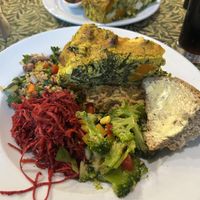 Tofu and spinach thing with salads mezze   at Rainbows End Cafe in Glastonbury