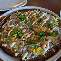 Vegan Elote pizza with GF cauliflower crust at Picazzo's Organic Italian Kitchen in Tempe