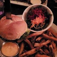 Burger, salad and best fries  at MeeT on Main in Vancouver
